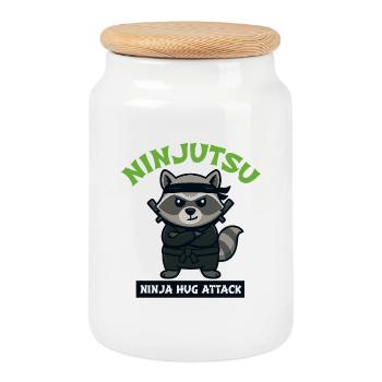 Waschbär Ninja Umarmungsangriff - Keksdose mit Holzdeckel - Weiß - Vorne