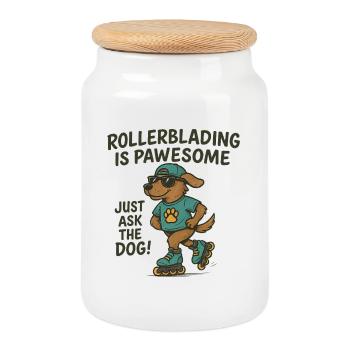 Rollerblading ist pawesom Hund - Keksdose mit Holzdeckel - Weiß - Vorne