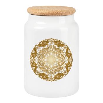 Heilige Geometrie Mandala - Keksdose mit Holzdeckel - Weiß - Vorne