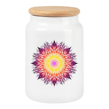 Psychedelisches Feuer-Mandala - Keksdose mit Holzdeckel - Weiß - Vorne