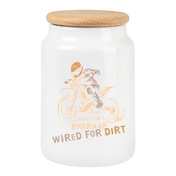 Logo de motard de motocross - Symbole de moto et de tout-terrain - Boîte à biscuits avec couvercle en bois - blanc - Devant