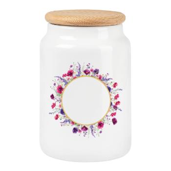 Wildflowers - Flower Wreath Personalizable - Cookie Jar with Wooden Lid - white - Front