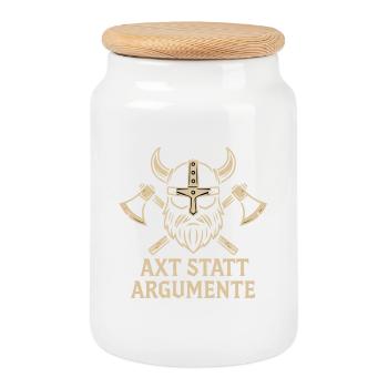 Viking Axt statt Argumente - Keksdose mit Holzdeckel - Weiß - Vorne