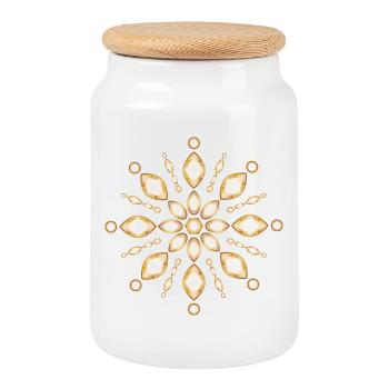 Amber Gemstone Jewelry Ornament Motif - Cookie Jar with Wooden Lid - white - Front
