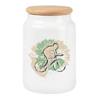 RIKELS Design: Radfahren 2026 - Keksdose mit Holzdeckel - Weiß - Vorne