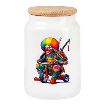 Samurai Clown - Cookie Jar with Wooden Lid - white - Front