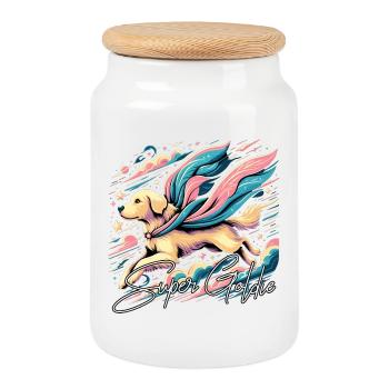 Super chien Golden Retriever Goldie Cape cadeau - Boîte à biscuits avec couvercle en bois - blanc - Devant
