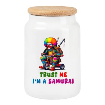 Samurai Clown - Cookie Jar with Wooden Lid - white - Front