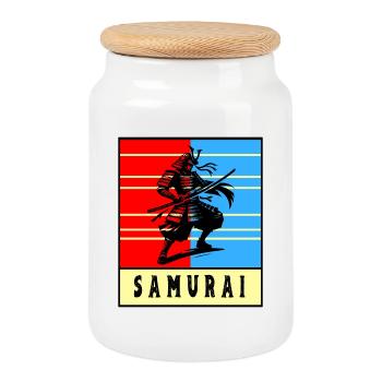 Retro Samurai Warrior - Cookie Jar with Wooden Lid - white - Front