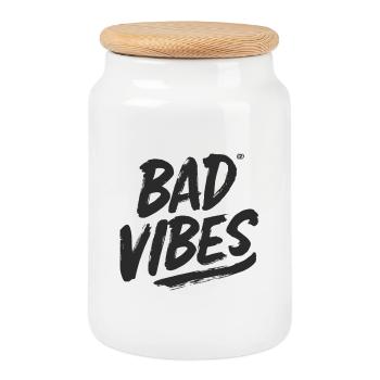 Bad Vibes Noir - Boîte à biscuits avec couvercle en bois - blanc - Devant
