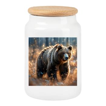 Animal Totem Ours Magique - Boîte à biscuits avec couvercle en bois - blanc - Devant