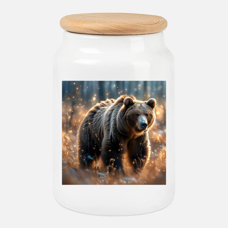 Krafttier Magischer Braunbär - Keksdose mit Holzdeckel - Weiß