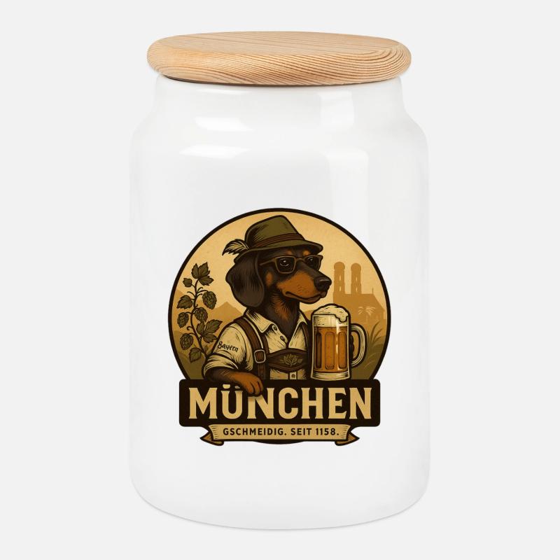 Teckel bavarois – Munich Gschmeidig - Boîte à biscuits avec couvercle en bois - blanc