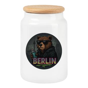 Berlin Bär – Design urbain streetstyle avec graffiti - Boîte à biscuits avec couvercle en bois - blanc - Devant