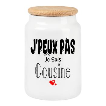 J'Peux Pas Je suis Cousine - Boîte à biscuits avec couvercle en bois - blanc - Devant