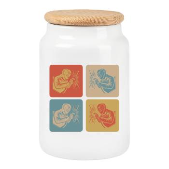Welders in retro style - Cookie Jar with Wooden Lid - white - Front