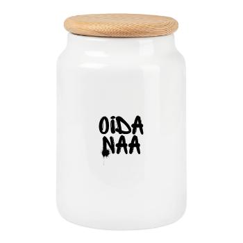 Oida Naa - Viennese Proverbs - Cookie Jar with Wooden Lid - white - Front