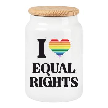 LGBTQ Pride Month - I Love Equal Rights - Cookie Jar with Wooden Lid - white - Front