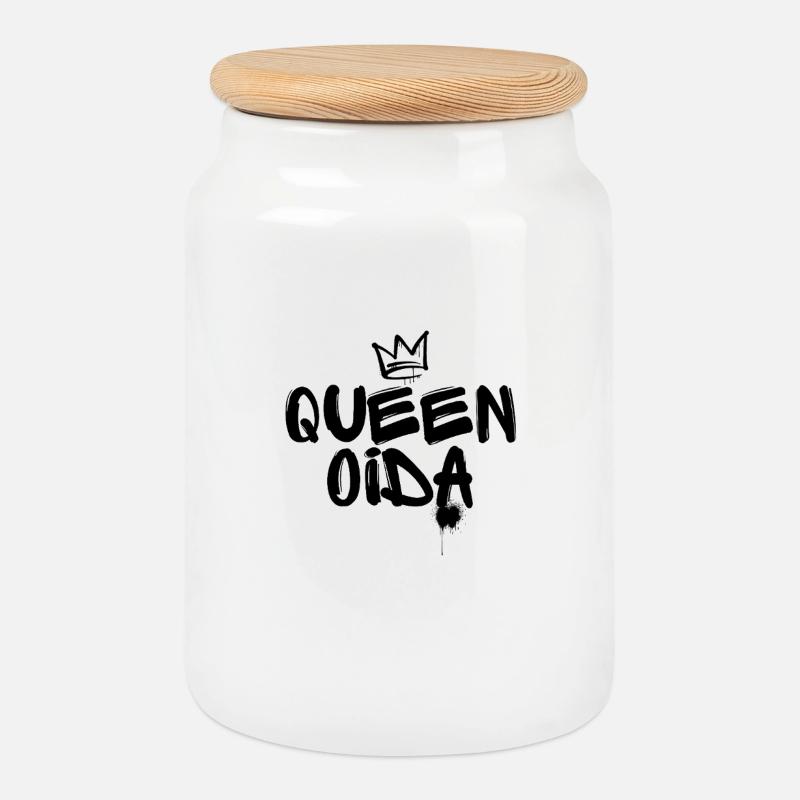 Queen oida - Wiener Sprüche - Keksdose mit Holzdeckel - Weiß