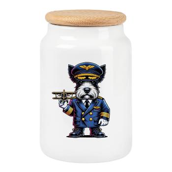 Scottish Terrier Pilot - Keksdose mit Holzdeckel - Weiß - Vorne