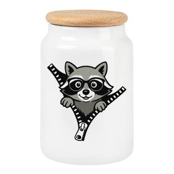 Curious raccoon - Cookie Jar with Wooden Lid - white - Front