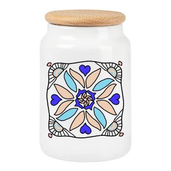 Mandala Cercle de Fleurs en Beige Bleu - Boîte à biscuits avec couvercle en bois - blanc - Devant