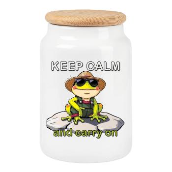 Funny frog with sunglasses and straw hat - Cookie Jar with Wooden Lid - white - Front