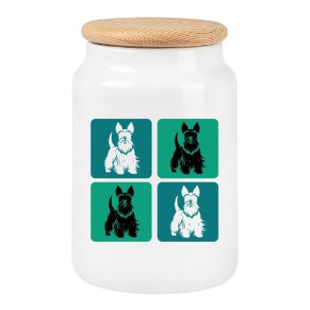 Scottish Terrier Vintage Design - Keksdose mit Holzdeckel - Weiß - Vorne