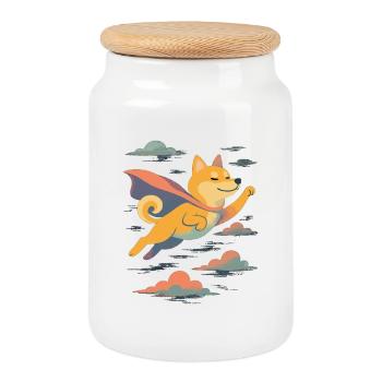 Super Dog Shiba Inu Hero Cape Cape Cadeau - Boîte à biscuits avec couvercle en bois - blanc - Devant