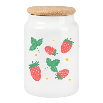 Pretty Wild Strawberries Illustration - Cookie Jar with Wooden Lid - white - Front