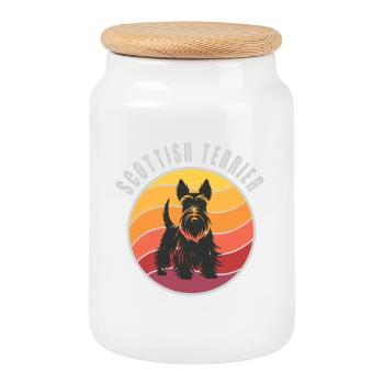 Vintage Scottish Terrier Sunset - Keksdose mit Holzdeckel - Weiß - Vorne