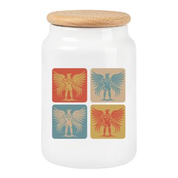 Soldier Angel Vintage Design - Cookie Jar with Wooden Lid - white - Front
