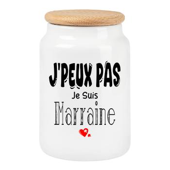 J'Peux Pas Je suis Marraine - Boîte à biscuits avec couvercle en bois - blanc - Devant