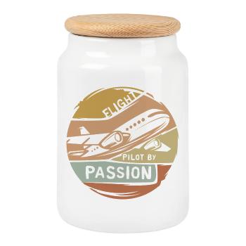 Logo d’avion vintage - Emblème du pilote par la passion - Boîte à biscuits avec couvercle en bois - blanc - Devant