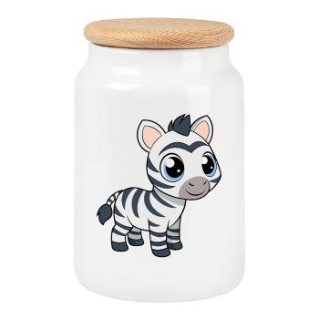 Baby Zebra with Big Blue Eyes - Cookie Jar with Wooden Lid - white - Front