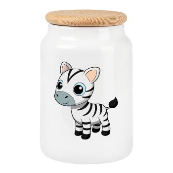 Baby Zebra with Big Blue Eyes - Cookie Jar with Wooden Lid - white - Front