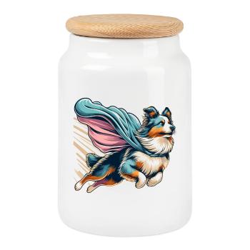 Super chien berger australien Sheppie cadeau - Boîte à biscuits avec couvercle en bois - blanc - Devant