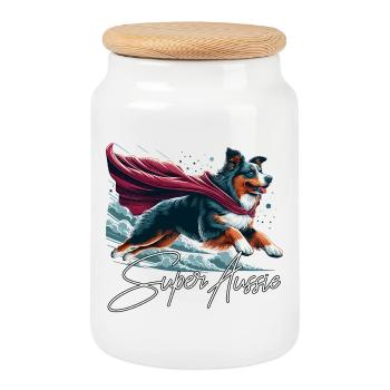 Super chien berger australien Sheppie cadeau - Boîte à biscuits avec couvercle en bois - blanc - Devant