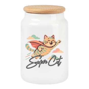 Super Katze Britisch Kurzhaar getigert Geschenk - Keksdose mit Holzdeckel - Weiß - Vorne