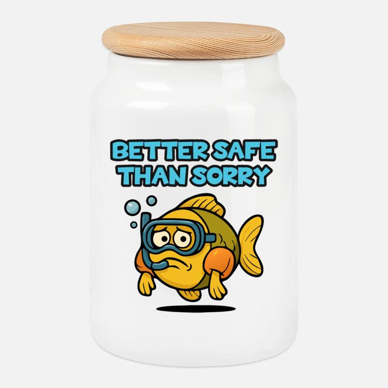 Safe diving fish - Cookie Jar with Wooden Lid - white