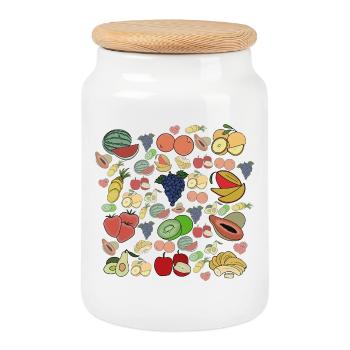 Fruits - Cookie Jar with Wooden Lid - white - Front