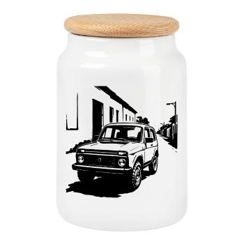 Classique de légende tout-terrain - Boîte à biscuits avec couvercle en bois - blanc - Devant
