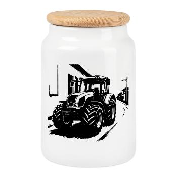 Tractor Power Vintage - Cookie Jar with Wooden Lid - white - Front