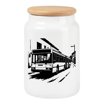 Bus articulé rétro Kult - Boîte à biscuits avec couvercle en bois - blanc - Devant