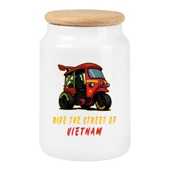 Vietnam Tuk-Tuk Racing - Boîte à biscuits avec couvercle en bois - blanc - Devant