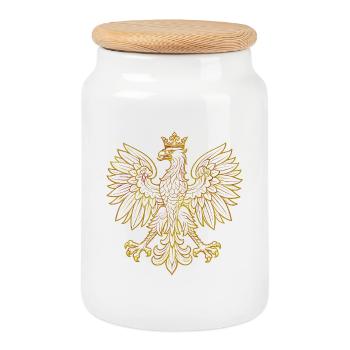 Pologne Polska Aigle drapeau drapeau Cadeau doré - Boîte à biscuits avec couvercle en bois - blanc - Devant