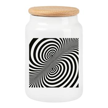 Illusion d’optique motif en spirale en noir et blanc - Boîte à biscuits avec couvercle en bois - blanc - Devant