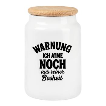 Warnung - Keksdose mit Holzdeckel - Weiß - Vorne
