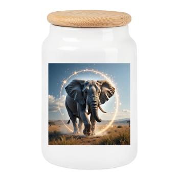 Power Animal Elephant - Cookie Jar with Wooden Lid - white - Front