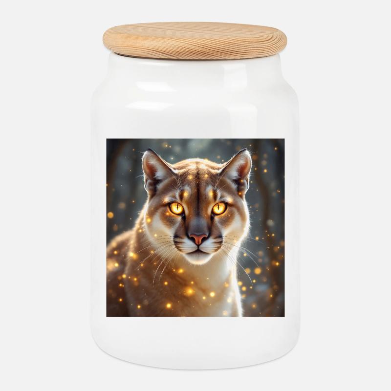 Krafttier Cougar - Keksdose mit Holzdeckel - Weiß